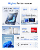 KAMRUI Pinova P2 Mini PC 8GB RAM 512GB SSD, AMD Ryzen 4300U(Beats 10110U/3500U/N95,Up to 3.7GHz,4C/8T) Mini Computers,Triple 4K Display/HDMI+DP+Type-C/WiFi/BT for Home/Business Mini Desktop Computers