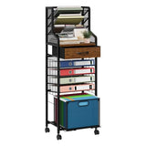 10-Tier Rolling File Cart - Mesh Paper Organizer with Drawer & Hanging File