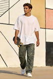 GINGTTO Camo Pants Men Baggy Cargo Green Camo Pant Wide Leg Fashion Streetwear Drawstring Stretch 36