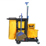 leaning Cart, 1 Heavy-Duty Janitorial Cart - With 3 Shelves, 20-Gallon Nylon Bag, Plastic Housekeeping Cart