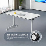 Modern Mobile Training Table with Wheels, White Foldable Seminar Meeting Tables for Office