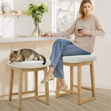 Counter Height Bar Stools Set of 6, 24 Inch Backless Upholstered Counter Stools with Solid Rubberwood Legs