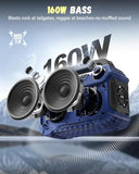 AFIFR Outdoor Bluetooth Speaker, 160W Loud Bass! Rugged, IP67 Waterproof, 24H Playtime with Lights, Wireless TWS Pairing Portable Speakers for Party, Outsides, Travel, Beach, Garage(Tide Blue)