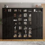 Tall Wooden Bookshelf, Storage Cabinet with Glass Doors, 7 Tier Bookcase for Living Room