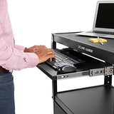 Line Leader Extra Wide Rolling AV Cart - Adjustable Shelf Height Computer Stand Workstation, Includes Pullout Keyboard Tray