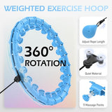 Weighted Hula Circle for Adults Weight Loss, Infinity Fitness Hoop Plus Size 51 Inch with Sweat Belt, Include 27 Detachable Links and Waist Trainer for Women (Blue)