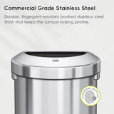 Urban 16 Gallon Semi-Round Open Top Waste Bin, Stainless Steel Half Round Commercial Trash Can for Indoor and Outdoor