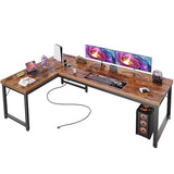 Huuger 63 Inch L Shaped Desk with Power Outlets and USB-C Port, 0.95 Inch Thicker Desktop, Reversible Computer Desk, Rustic Brown