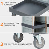 Commercial Traditional Janitorial 3-Shelf Cleaning Cart On Wheels with Cover and Vinyl Bag