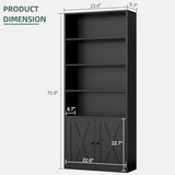 Shintenchi Bookshelf, Industrial Bookshelves and Bookcases with Doors Floor Standing 6 Shelf Display Storage Shelves (Black)