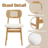 ROCITY Rattan Dining Chairs Set of 6 Beige Linen Fabric