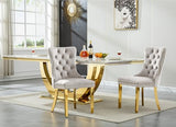 94.5" Large Marble Dining Table Set for 10, Luxury White Gold Kitchen Table with 10 Beige Velvet Dining Chairs