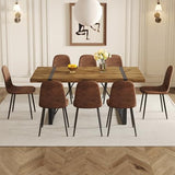 Dining Table Set for 8, Modern 71'' Dark Wood Dining Table and Fabric Dining Chairs Set of 8