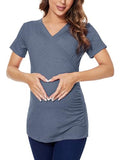 Liu & Qu Womens Maternity Nursing Tops Short Sleeve Breastfeeding Shirts Heather V Neck Clothes