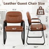 Leather Guest Chair with Padded Arms, Modern Brown Office Desk Chairs with Sled Base for Office Meeting