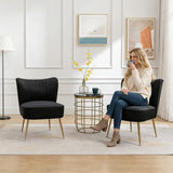 Velvet Accent Chair Set of 2 Comfy Living Room Chair Armless Slipper Chair Mid Century Side Single Sofa