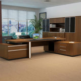 LSIGHTUS 94" Brown Modern L Shaped Executive Desk, Wood Computer Desk