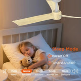 TALOYA 52 Inch Ceiling Fans with Lights Led Remote Control Flush Mount Low Profile, Buzzer ON/Off,3 Blades,Oak