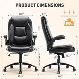 MALOL Ergonomic PU Leather Office Chair with Flip-Up Armrests & Reclining Backrest, 300lbs, Brown, Black