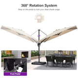 PURPLE LEAF 6.5' X 10' Left-right Tilt Patio Umbrella with Base Outdoor Cantilever Swivel Rectangle Umbrella Aluminum, Beige