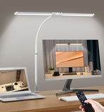Led Desk Lamp for Home Office, Eye-care Architect Light with Clamp, Smart Double Head Computer Monitor Table Clip Lamp, White and Sliver