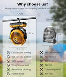 Korbot 36000mAh Portable Camping Fan - 120HRS Rechargeable Fan with Detachable Battery with LED & Remote - 4 Speeds Battery Powered for Tent,Travel, Office, Jobsite