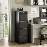 4 Drawer Metal File Cabinet with Lock, Wide Office Steel Filing Cabinet, Mobile Storage Organizer for Letter Legal Files