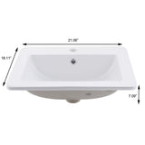 Jshozzy Drop in Bathroom Sink, 21"x18" White Rectangular Modern Ceramic Semi Recessed Vessel Sink with Overflow Above Counter Bathroom Vanity Basin