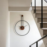 AMAATE Modern Minimalist Wall Clock, Black Metal Ring and Wooden Face, Natural Style Silent Non-Ticking for Living Room, Bedroom, Office Decor, 21.6"x28.7"