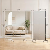 brisafe Tri-Fold Full Length NanoMirror with Wheels, 71 x 71 in, Black