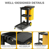 3 Shelf Commercial Traditional Plastic Janitor Cart, with 2 Yellow 25 Gallon Vinyl Bag & Rubber Gloves for Restaurant Hotel Home