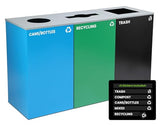 Alpine Indoor Recycling Bin -Commercial Trash Can Recycling Station Combo, Customizable 3 Compartment Metal,