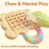 Parrot Toy Cork Pulling Puzzle – 30x Natural Cork Stoppers with Wooden Cookie Shaped Base, Small Medium Parrot Chew Toy for Boredom Buster, Cage Mount Foraging Toy