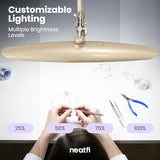 Neatfi XL 2200 Lumens 24W LED Desk Lamp – Shadow-Free Task Lighting | 4-Level Dimming | Home Office & Crafts Use | 20-Inch Wide Head (Gold, Non-CCT with Clamp)