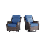 AOGROD Outdoor Wicker Swivel Rocker Chair with 6-Inch Thick Cushions, High Back Patio Glider Chair, 360° Swivel & Rocking Motion for Porch, Deck, Balcony, Poolside, Brown/Blue