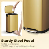 Kitchen Trash Can with Lid Soft Close, 13 Gallon / 50L Stainless Steel Pedal Garbage Can