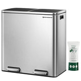 Trash Can, 2 x 8 Gallon (2 x 30 L) Garbage Can for Kitchen, with 15 Trash Bags, 2 Compartments
