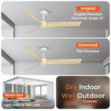 TALOYA 52 Inch Ceiling Fans with Lights Led Remote Control Flush Mount Low Profile, Buzzer ON/Off,3 Blades,Oak