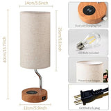 Bedside Table Lamp with Wireless Charger & USB Port - Touch Control LED Desk Lamp for Bedroom, 3-Way Dimmable Wooden Nightstand Lamp