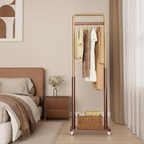 Taitiy Clothes Rack Solid Wood Coat Rack, Metal and Solid Wood Combination Clothing Rack with Wheels for Entryway, Bedroom, Living Room