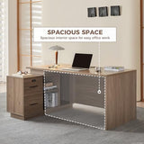 63" Executive Desk, Modern Office Desk with Storage Drawers & Power Outlets, Reversible L-Shaped Computer Desk