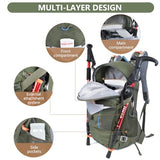 MIVENTO Hiking Backpack with Front Open Pockets, Wire Support Rear Panel, Splash-Resistant Nylon, for Men Women Outdoor Travel (Green)