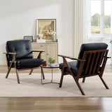 Black Leather Office Accent Chair Set of 2 with Wooden Arms, Comfy Guest Waiting Room Chairs