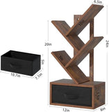 Simple Deluxe 4-Tier Tree Bookshelf with Drawers, Compact Corner Bookcase with Storage Cabinet & Open Shelves