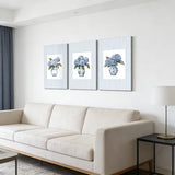 3Pcs Blue Hydrangea Chinoiserie Wall Art Blue and White Stripe Vase Wall Decor Pictures Trendy Preppy Aesthetics Floral Posters Prints for Dorm Apartment Woman Bedroom Decoration 12x16in