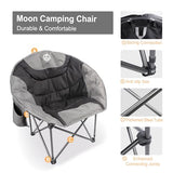 Northroad Folding Compact Camping Moon Chair, Outdoor Padded Saucer Round Chair w/Cup Holder Supports up to 300 lbs for Beach Hiking Fishing Picnic Lawn,Black