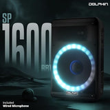 Dolphin BoxParty 1600: 15" High Powered Bluetooth Party Speaker – Deep Bass, Loud Sound System with LED Lights, Includes Microphone and Remote Control