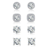Sterling Silver Stud Earrings for Men Women 18K White Gold Hypoallergenic Cubic Zirconia Earrings Big Large Simulated Diamond Halo Stud Earrings for Men 4 Pairs
