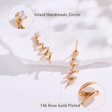 YOIHUR Glod Hoop Earrings with Asymmetric Cubic Zircon Drop, 14k Rose Gold Plated Earrings Hypoallergenic Jewelry Festival Gifts, Unique Clocks Snakes Long Dangle Earring for Women