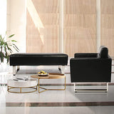 Faux Leather Bench, Black, 48"x20" Upholstered Padded Seat for Reception, Waiting Room